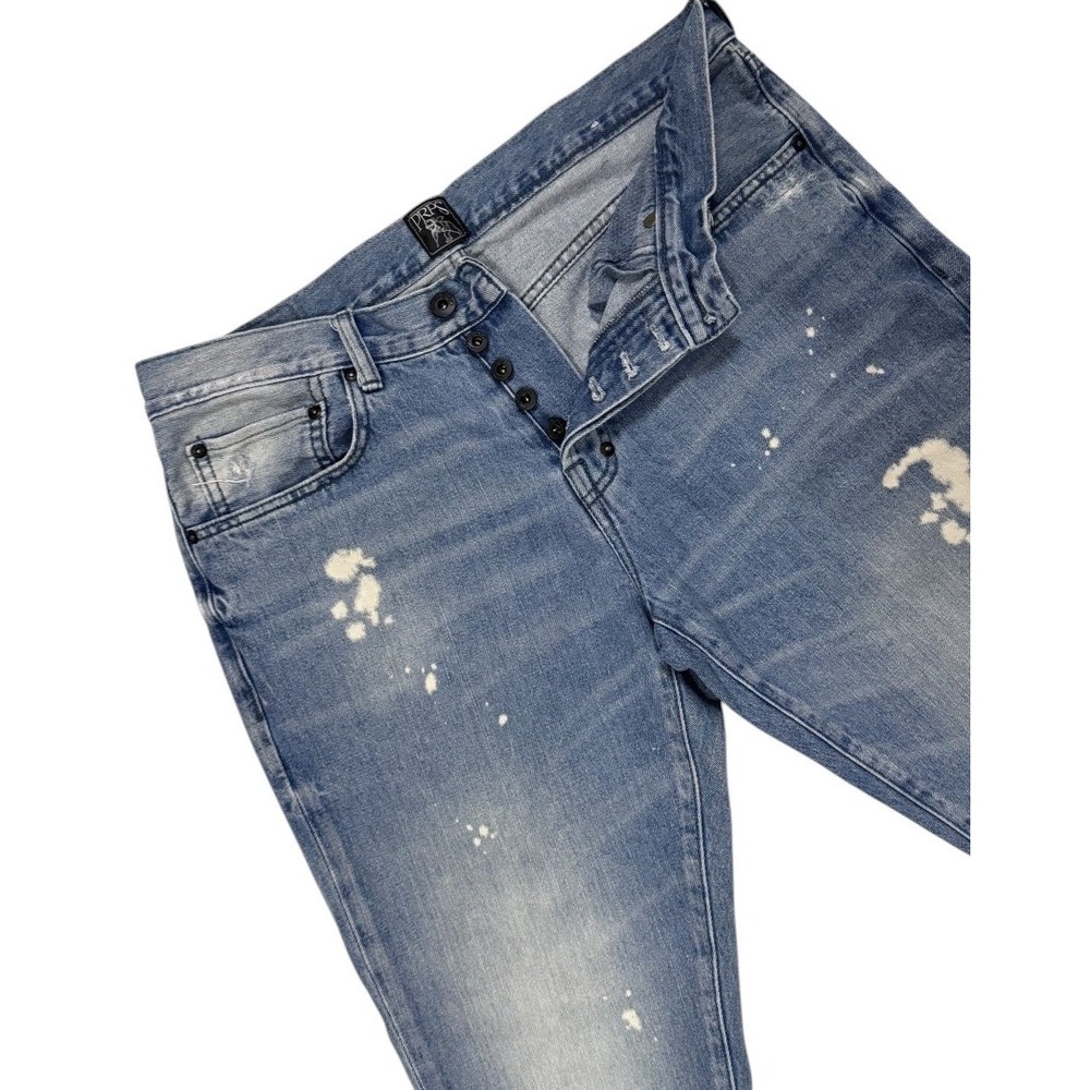 PRPS Le Sabre Jeans Mens 32‎ Blue Paint Splatter Distressed Slim Fit Button Fly